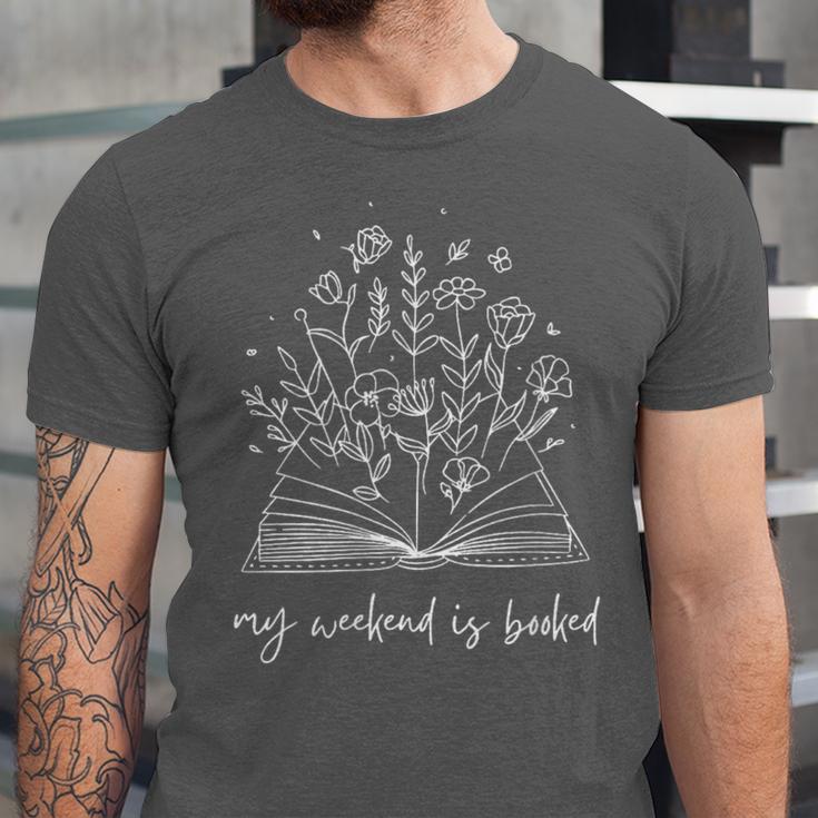 My Weekend Is Booked Floral Book Unisex Jersey T-Shirt