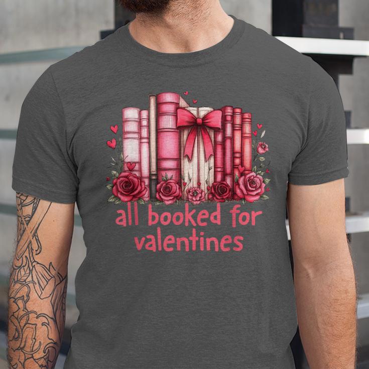All Booked For Valentines Coquette Bow Book Lover Bookworm Unisex Jersey T-Shirt
