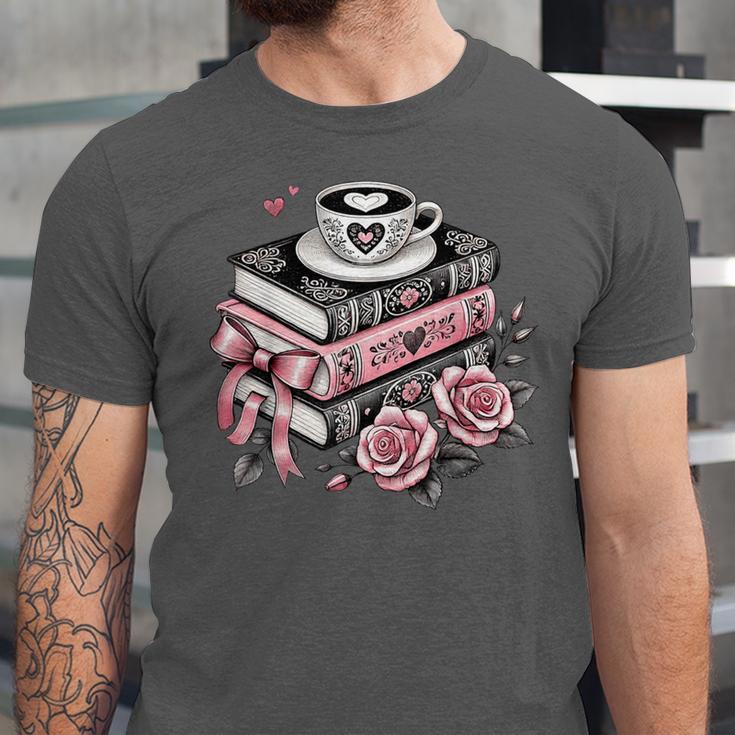 All Booked For Valentine's Coquette Bow Books Teacher Girly Unisex Jersey T-Shirt