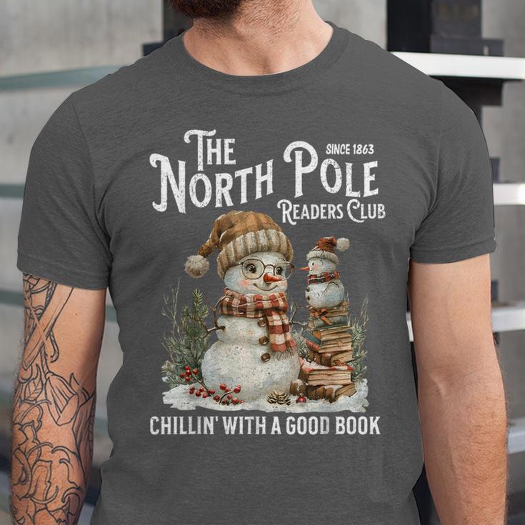 Bookish Christmas North Pole Book Club Snowman Book Worm Unisex Jersey T-Shirt