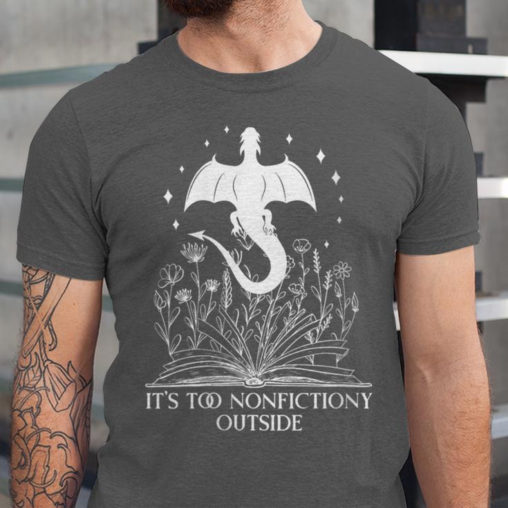 Bookish Dragon Book Club Reading Its Too Nonfictiony Outside Unisex Jersey T-Shirt Bookish Dragon Book Club Reading Its Too Nonfictiony Outside Unisex Jersey T-Shirt