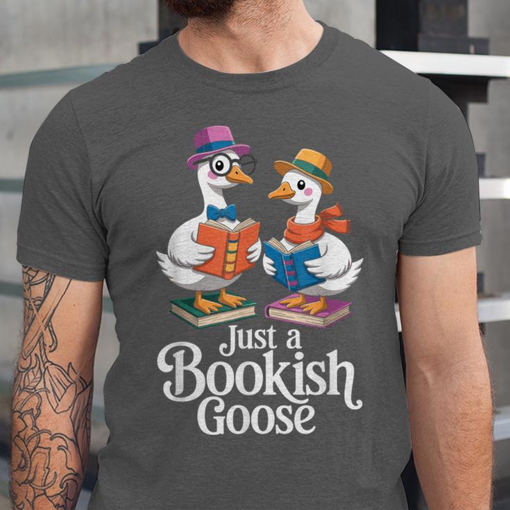 Bookish Goose Cute Geese With Hats Reading Books Unisex Jersey T-Shirt