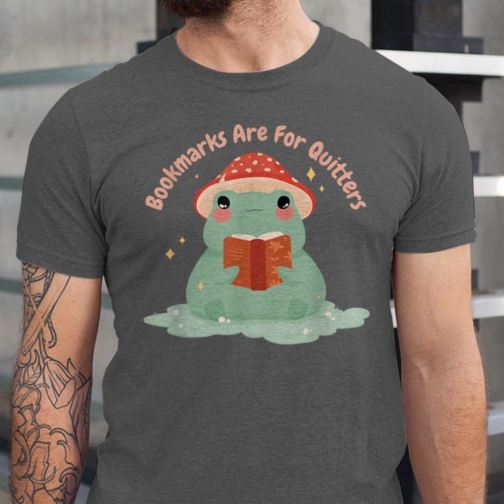 Bookmarks Are For Quitters Frog Reading Book Graphic Unisex Jersey T-Shirt Bookmarks Are For Quitters Frog Reading Book Graphic Unisex Jersey T-Shirt