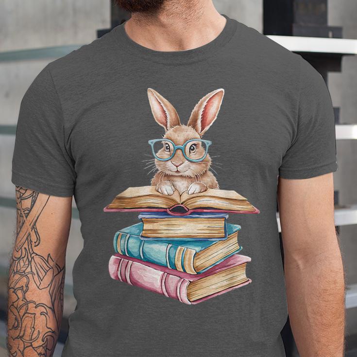 Books Bookworm Reader Book Cute Reading Bunny With Glasses Unisex Jersey T-Shirt