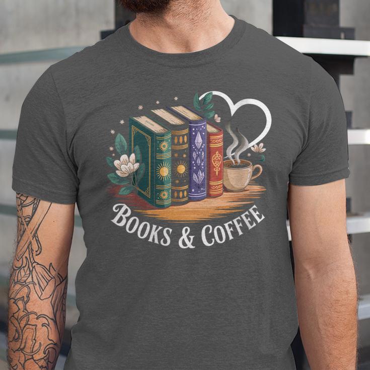 Books And Coffee Book Lover Bookish Green Book Theme Reading Unisex Jersey T-Shirt