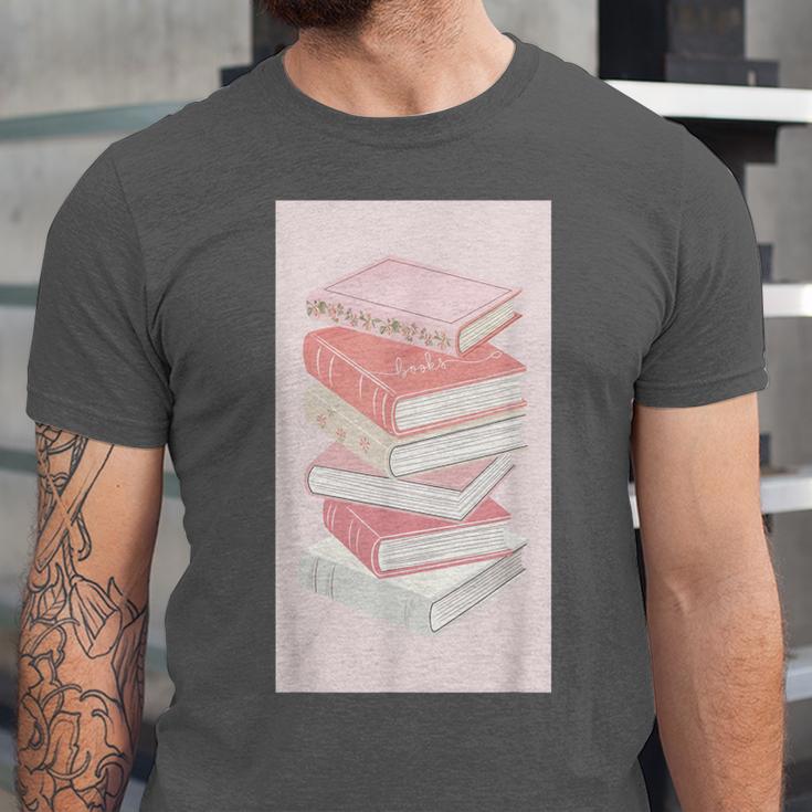 Books Flowers Art Flower Stack Pastel Feminine Unisex Jersey T-Shirt