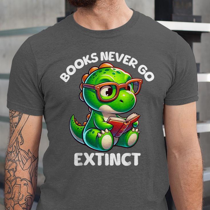 Books Never Go Extinct Reading Dinosaur Bookish Nerdy Unisex Jersey T-Shirt Books Never Go Extinct Reading Dinosaur Bookish Nerdy Unisex Jersey T-Shirt