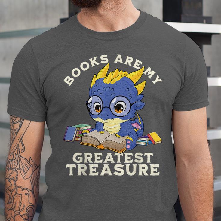 Books Are My Greatest Treasure Kawaii Dragon Reading Books Unisex Jersey T-Shirt