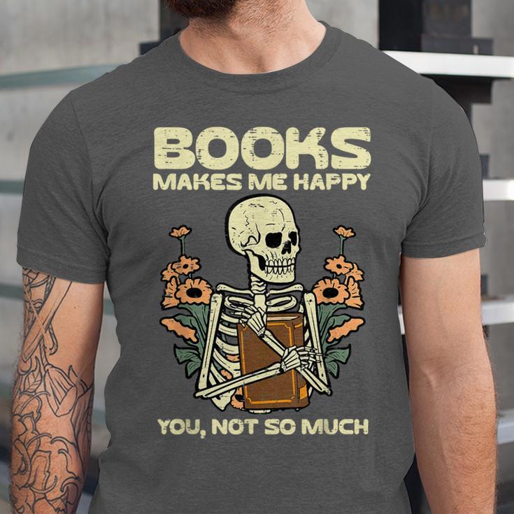 Books Make Me Happy Skeleton Read Reading Librarian Book Unisex Jersey T-Shirt