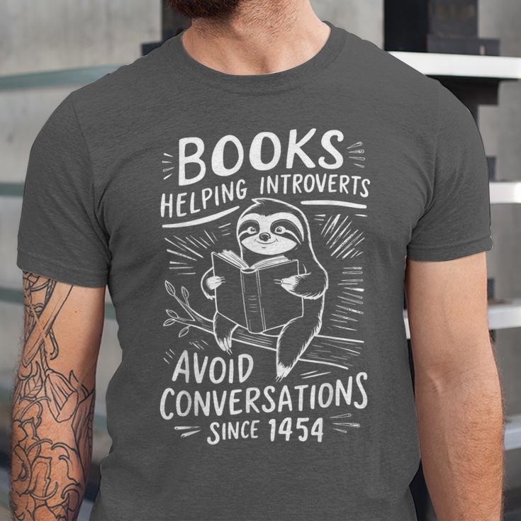 Books Helping Introverts Avoid Conversations Since 1454 Unisex Jersey T-Shirt
