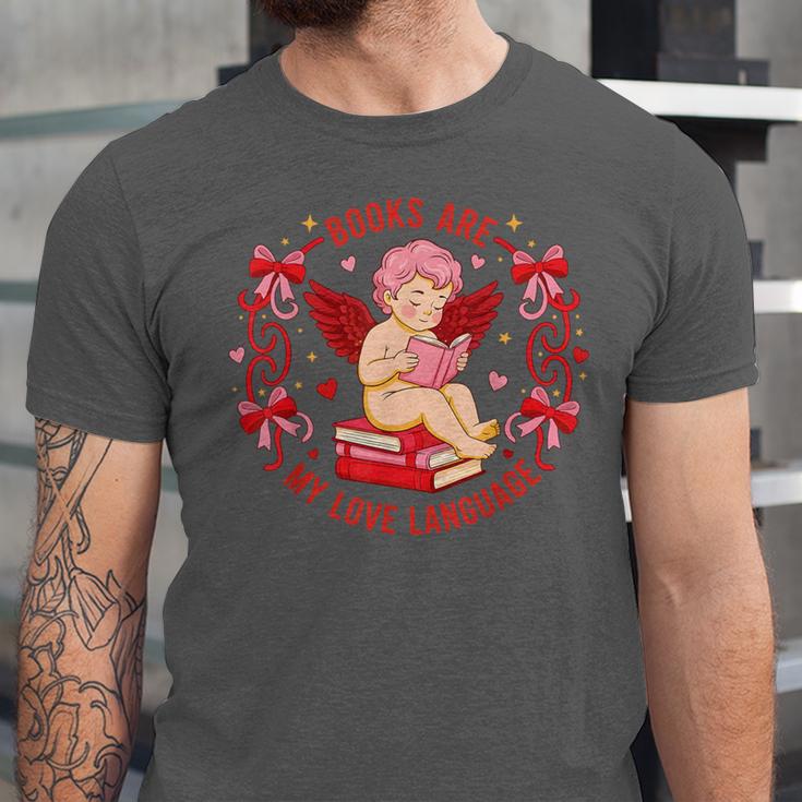 Books Are My Love Language Cupid Reading Book Valentines Day Unisex Jersey T-Shirt