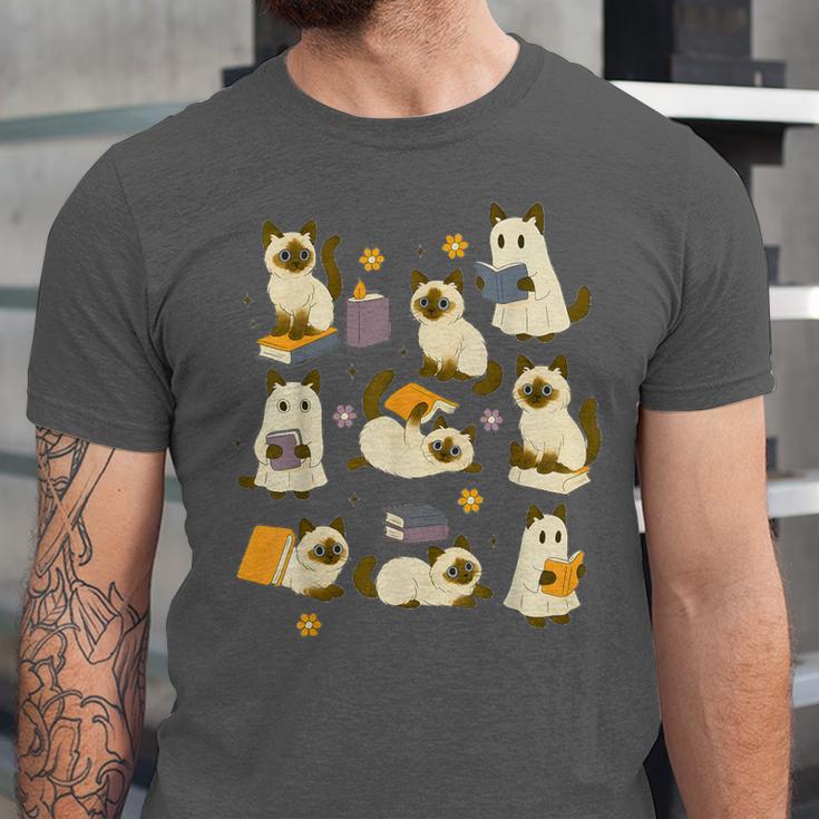 Books Lover Bookish Ghost Himalayan Cat Reading Halloween Unisex Jersey T-Shirt