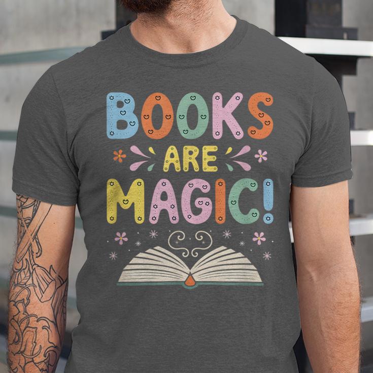 Books Are Magic Whimsical Retro Bookworm Unisex Jersey T-Shirt