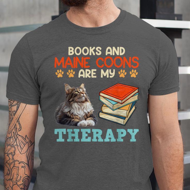 BOOKS AND MAINE COONS ARE MY THERAPY Main Coon Unisex Jersey T-Shirt