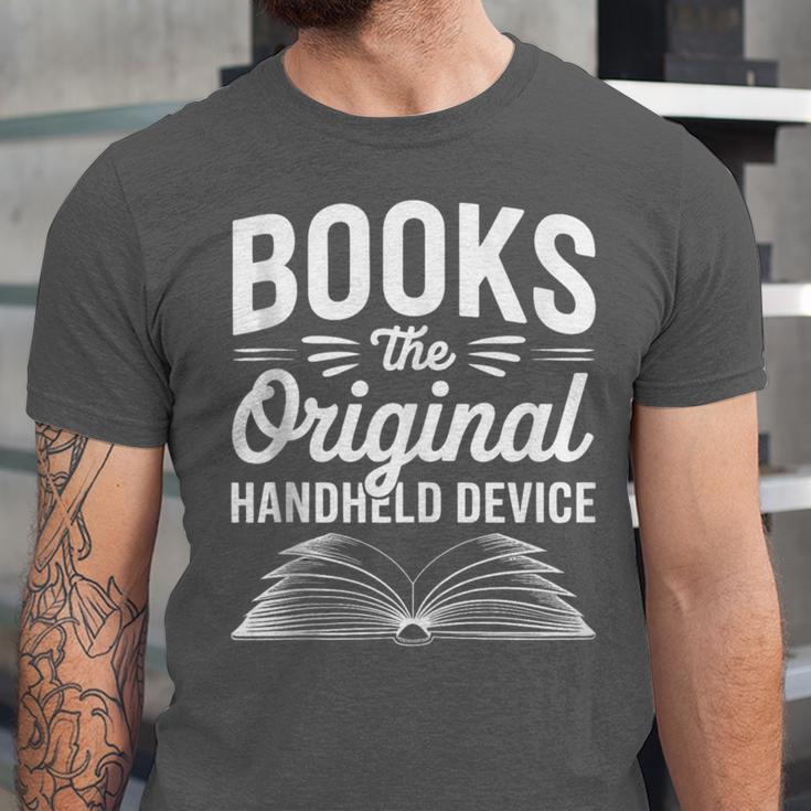 Books The Original Handheld Device Book Reading Unisex Jersey T-Shirt Books The Original Handheld Device Book Reading Unisex Jersey T-Shirt