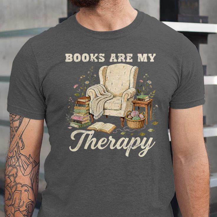 Books Are My Therapy Cozy Reading Chair Artwork Unisex Jersey T-Shirt