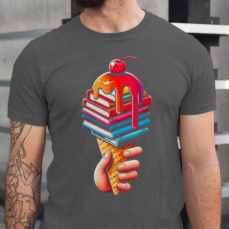 Books Reading Ice Cream Unisex Jersey T-Shirt Books Reading Ice Cream Unisex Jersey T-Shirt