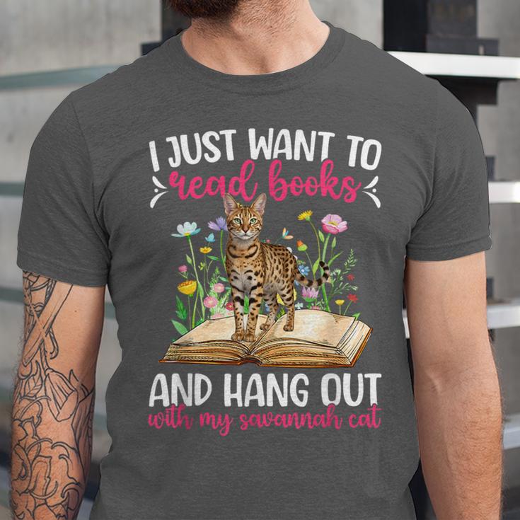 Books And My Savannah Cat Owner Savannah Cat Lover Unisex Jersey T-Shirt