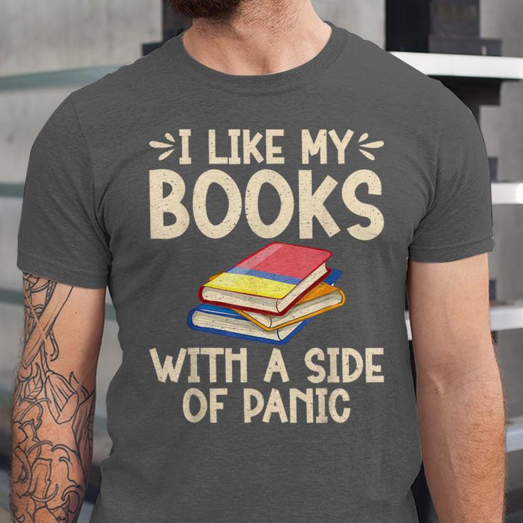 I Like My Books With a Side Of Panic Thriller Unisex Jersey T-Shirt I Like My Books With a Side Of Panic Thriller Unisex Jersey T-Shirt