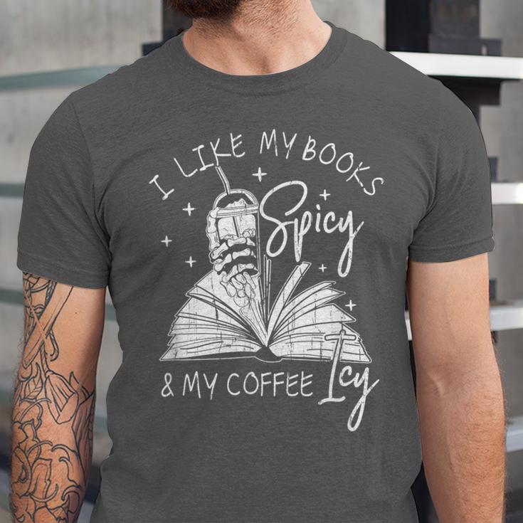 I Like My Books Spicy And My Coffee ICY Unisex Jersey T-Shirt