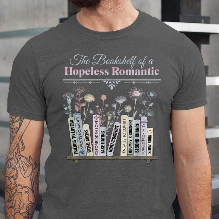 The Bookshelf Of a Hopeless Romantic Rom-Com Reading Bookish Unisex Jersey T-Shirt The Bookshelf Of a Hopeless Romantic Rom-Com Reading Bookish Unisex Jersey T-Shirt