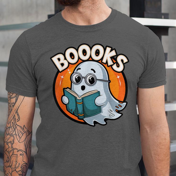 BOOOKS Cute Ghost Reading Books Halloween Unisex Jersey T-Shirt