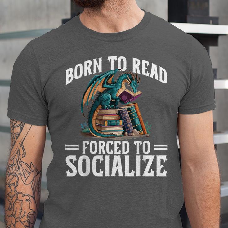 Born To Read Forced To Socialize Dragon Books Reading Unisex Jersey T-Shirt Born To Read Forced To Socialize Dragon Books Reading Unisex Jersey T-Shirt