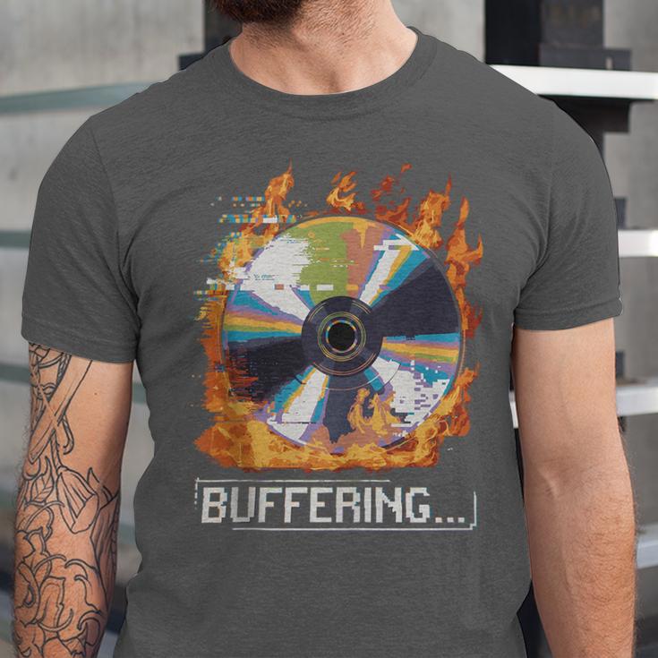 Buffering Glitched CD On Fire 2000s Nostalgia Unisex Jersey T-Shirt