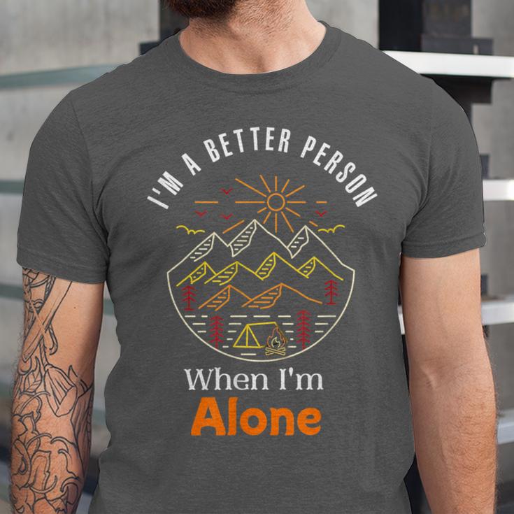 Camping Alone Meme Campfire Introvert Camper Unisex Jersey T-Shirt