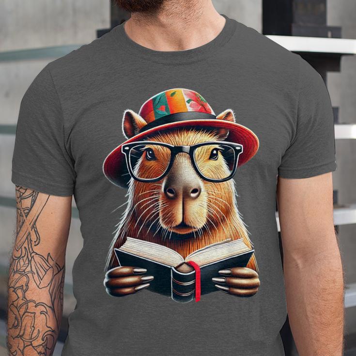 Capybara Bookworm Rodent Reading a Book Unisex Jersey T-Shirt