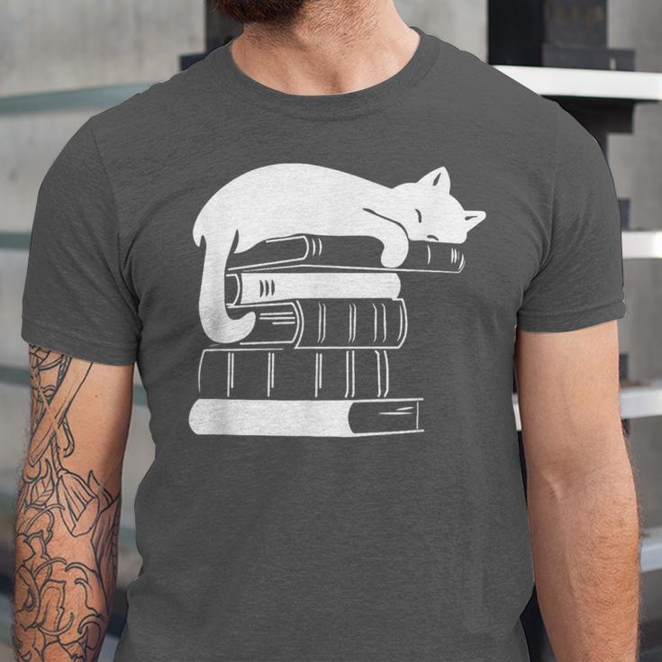 Cat Book Books And Cats Cat Lover Cat Mom Book Lovers Unisex Jersey T-Shirt