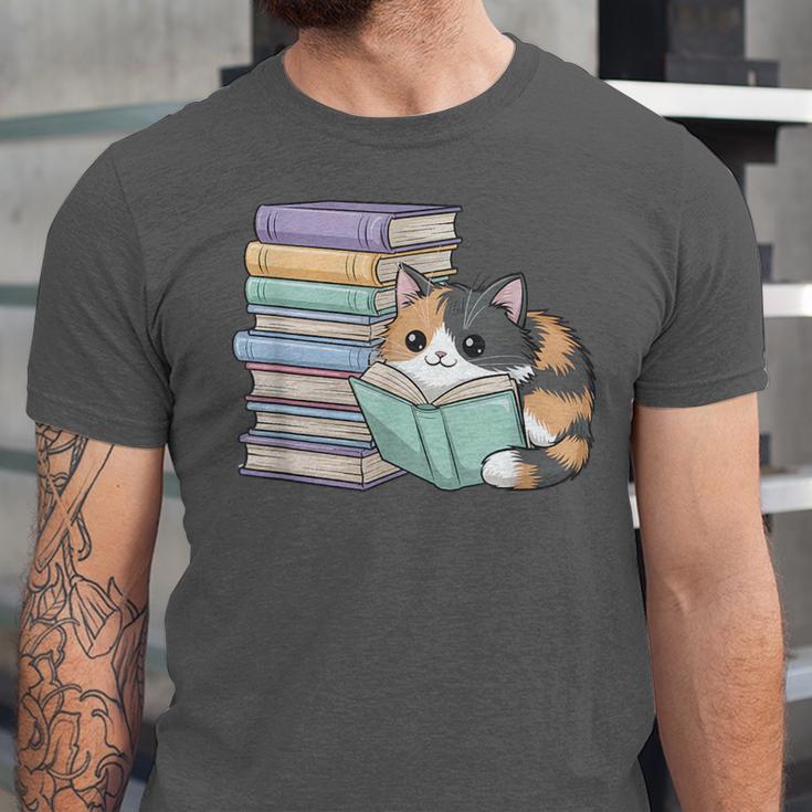 Cat On Books Pets Cats Reading Book Nerd Read Reader Bookcat Unisex Jersey T-Shirt