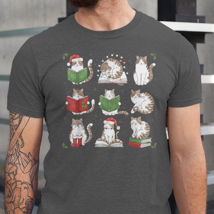 Cat Reading Book Funny Christmas Cat Book Lover Librarian Men Women Kids Unisex Jersey T-Shirt
