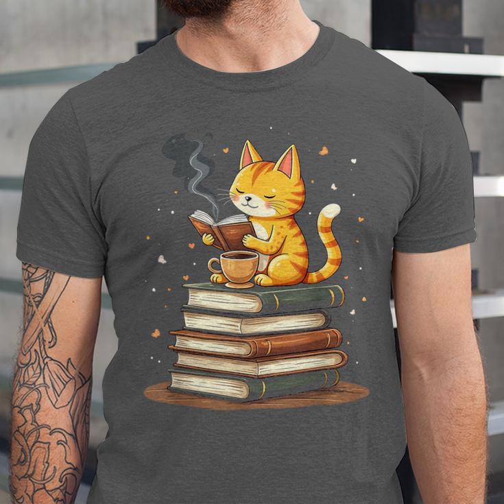 Cat Reading Books Unisex Jersey T-Shirt