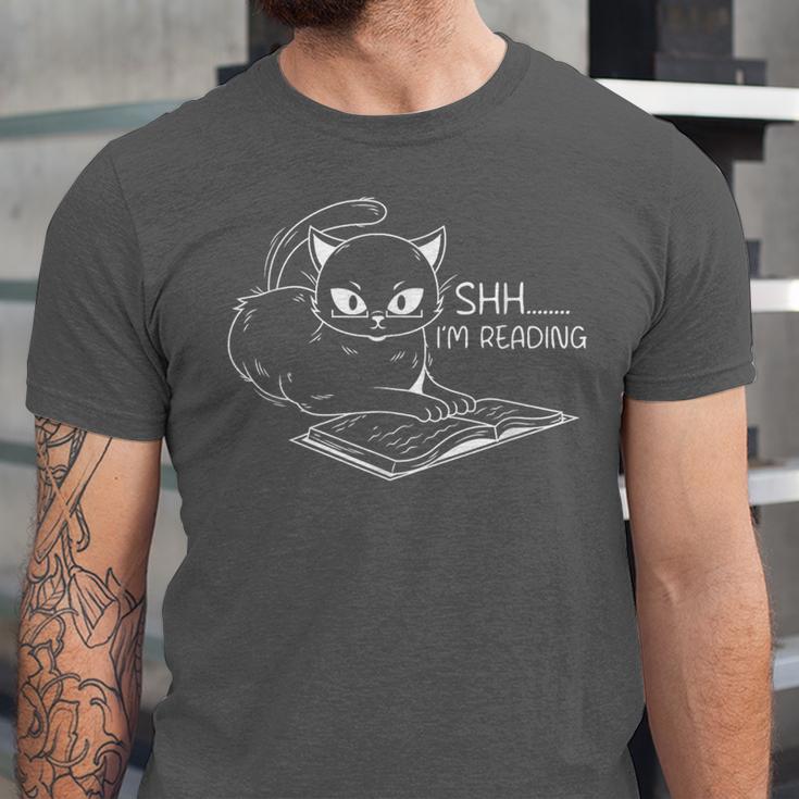 Cat Shh I'm Reading Book Reader Unisex Jersey T-Shirt