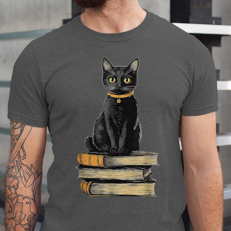 Cat Sitting On Books Unisex Jersey T-Shirt