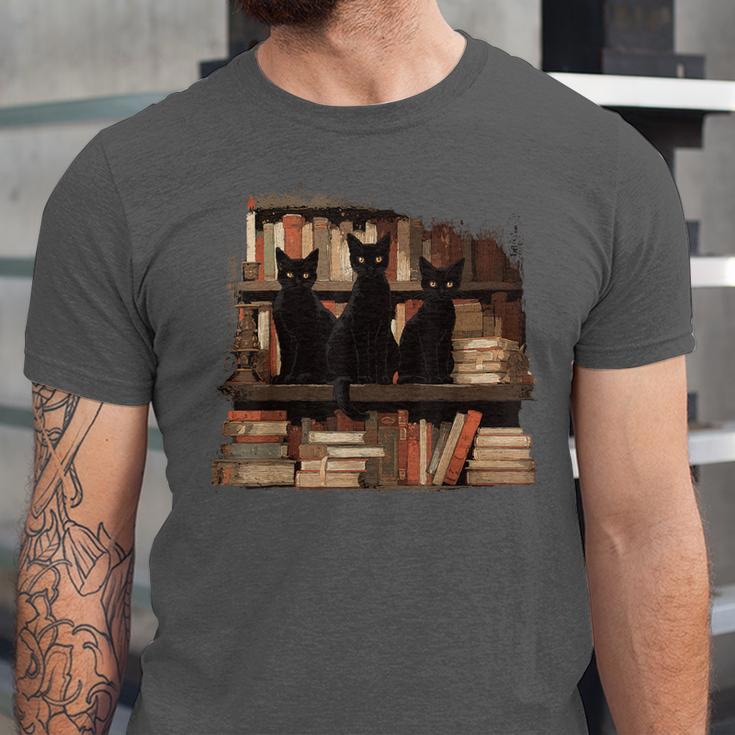 Cats Antique Books Academia Library Aesthetic Bookworm Unisex Jersey T-Shirt