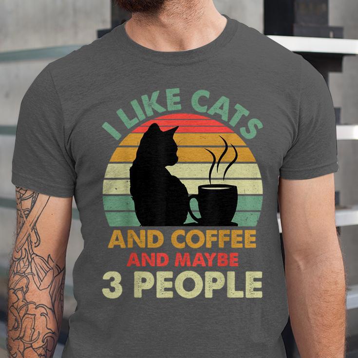 Cats Coffee & 3 People Tee Cute Font Introvert Humor Unisex Jersey T-Shirt Cats Coffee & 3 People Tee Cute Font Introvert Humor Unisex Jersey T-Shirt