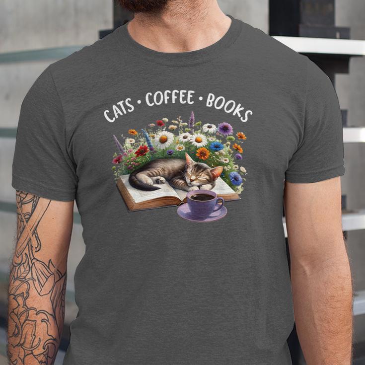 Cats Coffee Books Unisex Jersey T-Shirt