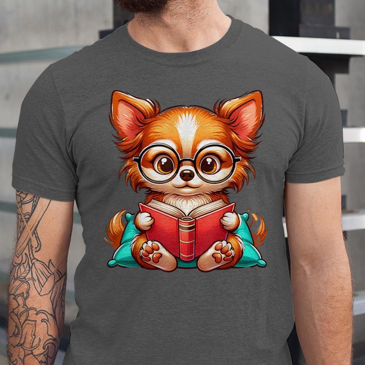 Chihuahua Reading a Book Dog Unisex Jersey T-Shirt Chihuahua Reading a Book Dog Unisex Jersey T-Shirt