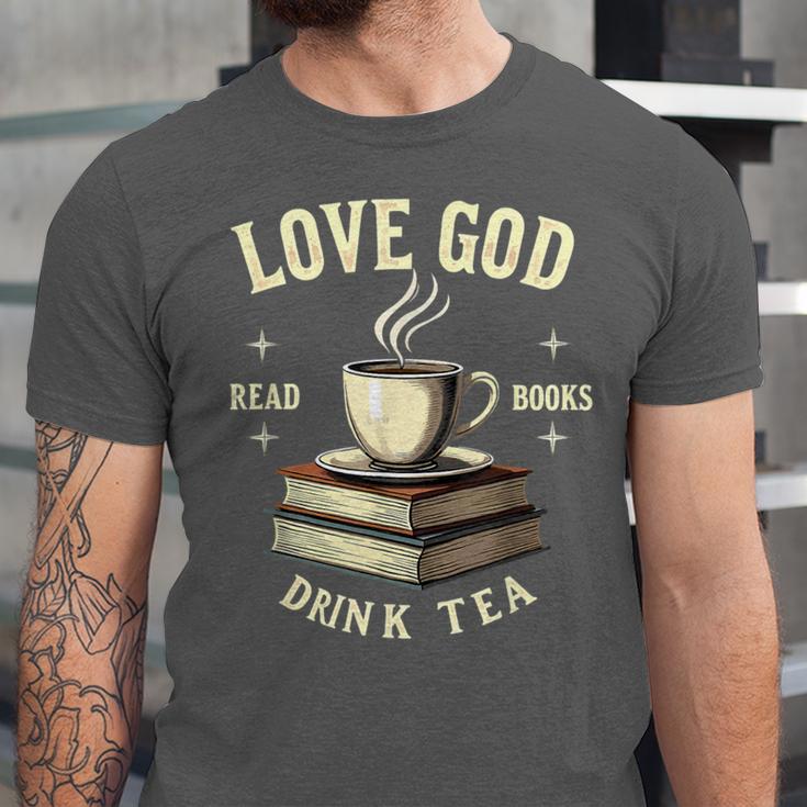 Christian Bookworm Love God Read Books Drink Tea Unisex Jersey T-Shirt