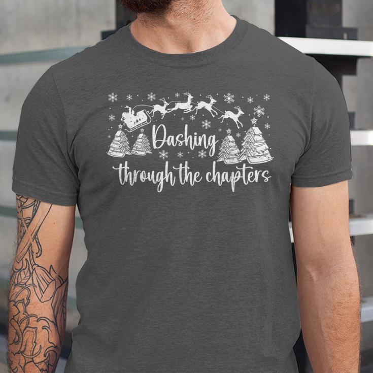 Christmas Book Lover Santa Dashing Through One More Chapter Unisex Jersey T-Shirt
