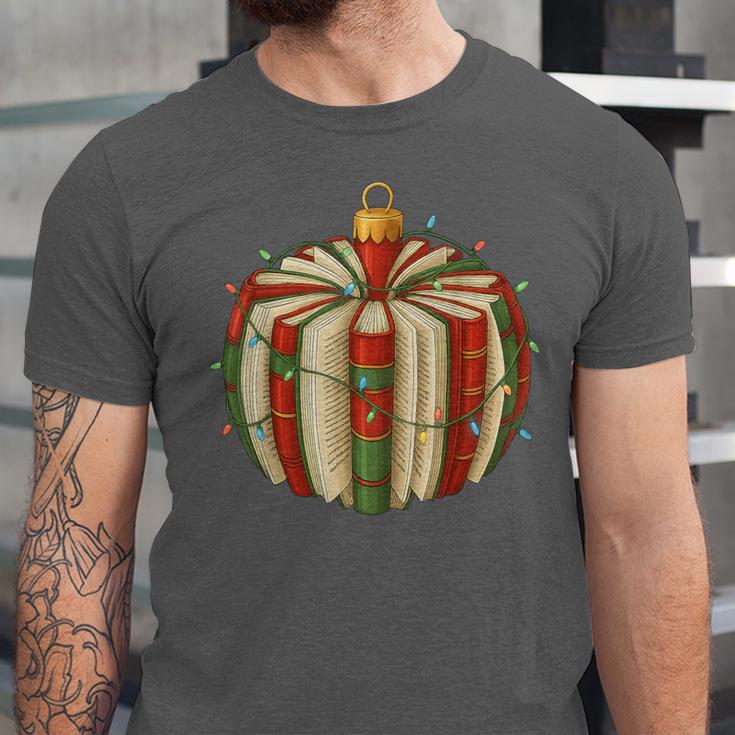 Christmas Book Ornament Lights Holiday Reading Lover Teacher Unisex Jersey T-Shirt