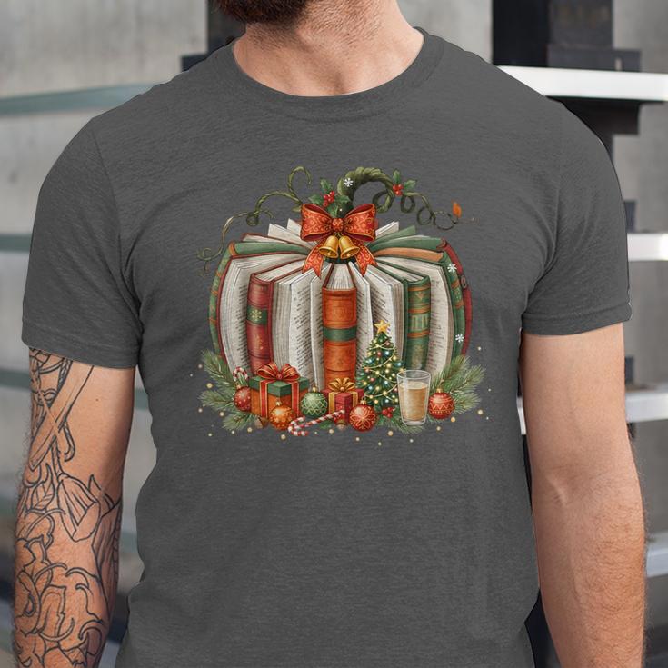 Christmas Book Pumpkin Reading Holiday Lovers Teacher Unisex Jersey T-Shirt Christmas Book Pumpkin Reading Holiday Lovers Teacher Unisex Jersey T-Shirt