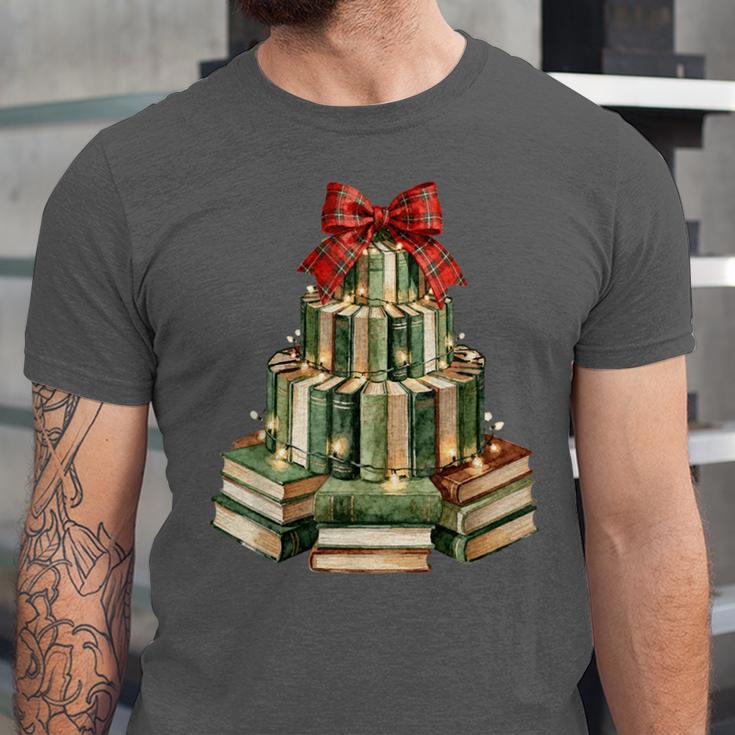 Christmas Book Tree Coquette Bow Xmas Reading Librarian Girl Unisex Jersey T-Shirt