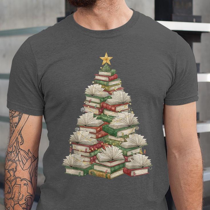 Christmas Book Tree Teacher Book Lover Xmas Librarian Unisex Jersey T-Shirt