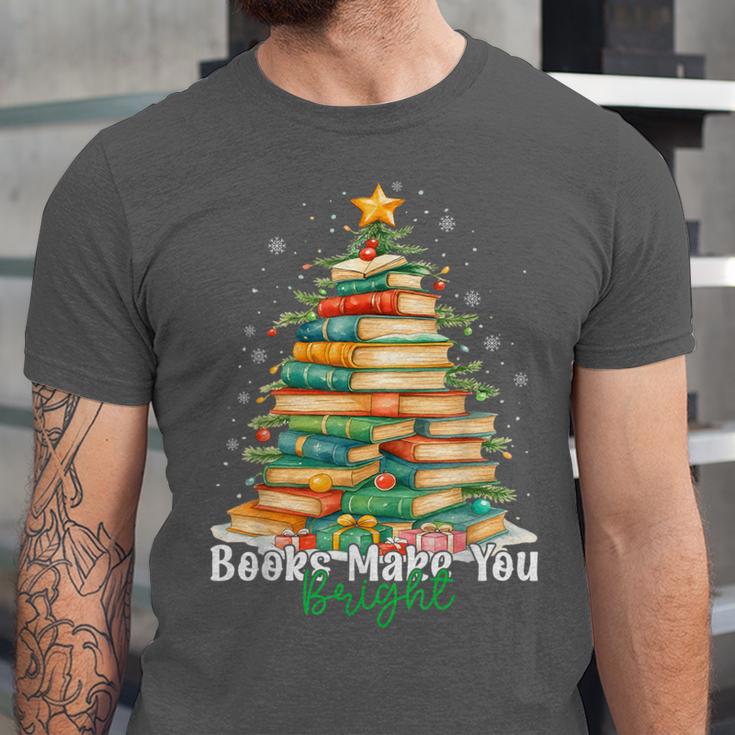 Christmas Books Make You Bright Librarian Teacher Book Lover Unisex Jersey T-Shirt Christmas Books Make You Bright Librarian Teacher Book Lover Unisex Jersey T-Shirt