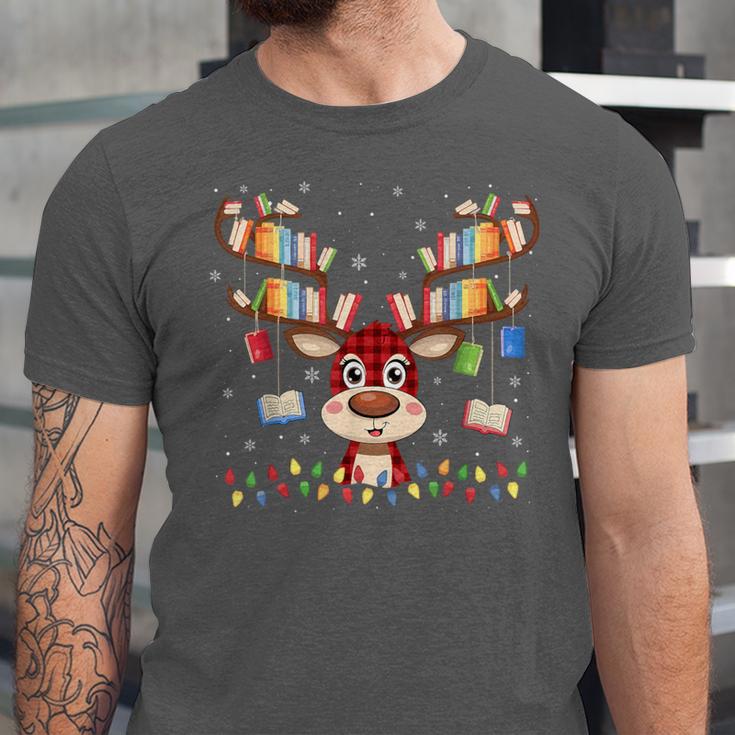 Christmas Librarian Reindeer Matching Book Lover Unisex Jersey T-Shirt
