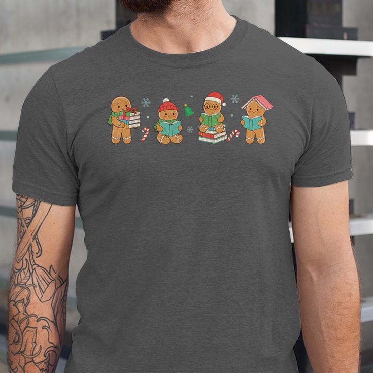 Christmas Library Gingerbread Man Books Lover Bookish Unisex Jersey T-Shirt