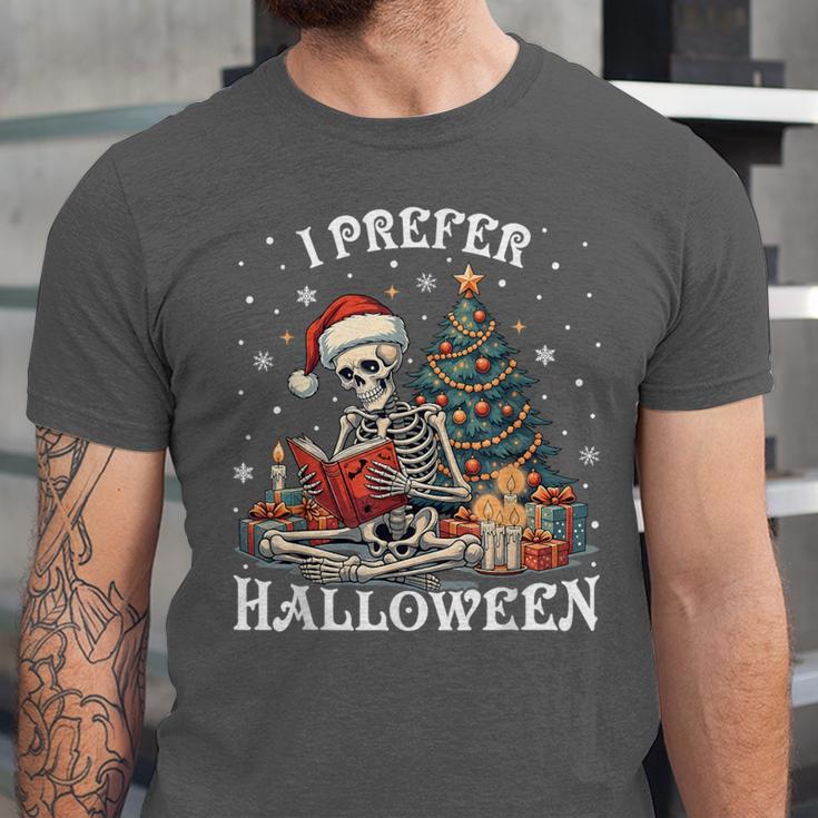 Christmas Outfit I Prefer Halloween Book Reading Skeleton Unisex Jersey T-Shirt Christmas Outfit I Prefer Halloween Book Reading Skeleton Unisex Jersey T-Shirt